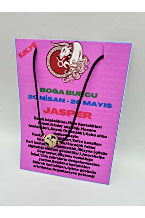 Sertifikalı Boğa Burcu Jasper Taşı Doğal Taş Kolye