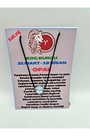 Sertifikalı Koç Burcu Opal Taşı Doğal Taş Kolye