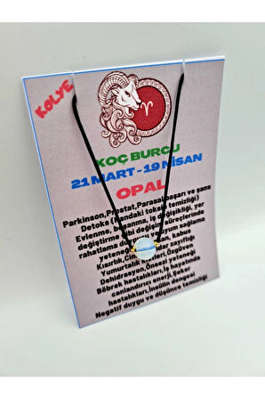 Sertifikalı Koç Burcu Opal Taşı Doğal Taş Kolye