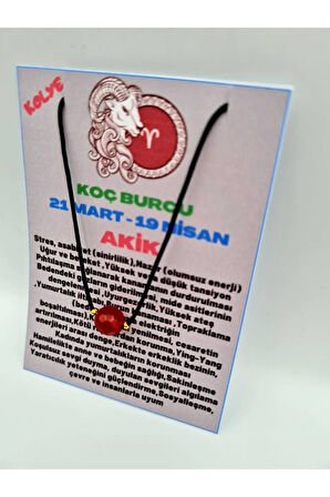 Sertifikalı Koç Burcu Turuncu Akik Taşı Doğal Taş Kolye