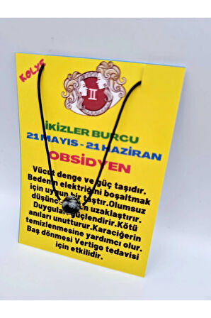Sertifikalı Ikizler Burcu Obsidyen Taşı Doğal Taş Kolye