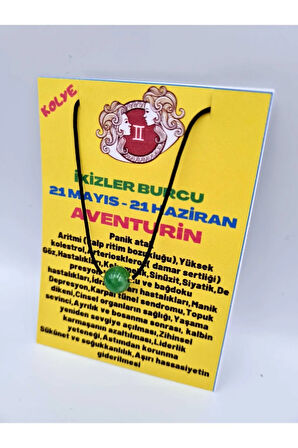 Sertifikalı Ikizler Burcu Aventurin Taşı Doğal Taş Kolye
