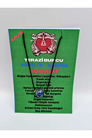 Sertifikalı Terazi Burcu Sodalit Taşı Doğal Taş Kolye