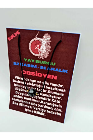 Sertifikalı Yay Burcu Obsidyen Taşı Doğal Taş Kolye