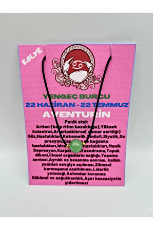 Sertifikalı Yengeç Burcu Aventurin Taşı Doğal Taş Kolye