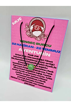 Sertifikalı Yengeç Burcu Aventurin Taşı Doğal Taş Kolye