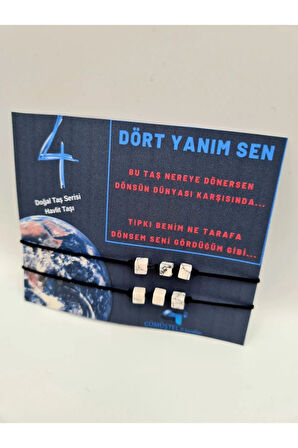 Sertifikalı Doğal Taş Sevgili Bilekliği 4 Yanım Sen