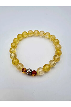 Sertifikalı Doğal Sitrin Taşı & Kehribar Bileklik Aaa Kalite 8 Mm Bileklik