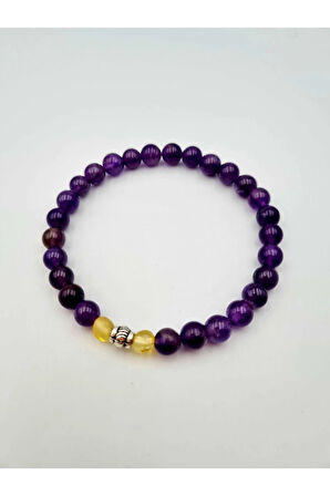 Sertifikalı Doğal Ametist Kehribar Taşı Bileklik 6 Mm