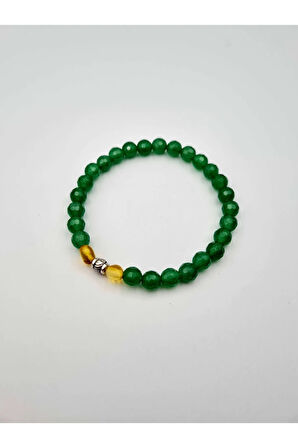Sertifikalı Doğal Yeşim Taşı & Kehribar Bileklik 6mm