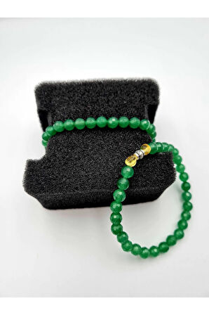 Sertifikalı Doğal Yeşim Taşı & Kehribar Bileklik 6mm