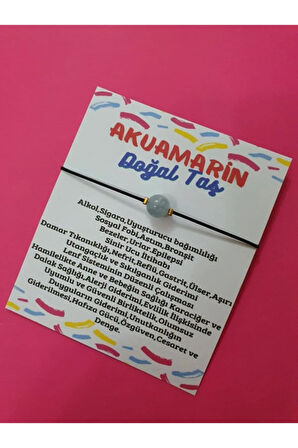 Sertifikalı Akuamarin Doğal Taş Bileklik Makrome Ipli Orijinal Doğal Taş Bileklik8mm