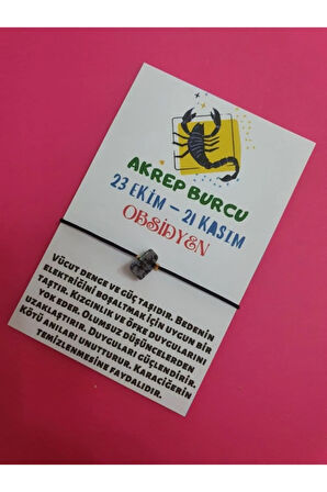Sertifikalı Akrep Burcu Obsidyen Doğal Taşlı Ip Burç Bilekliği