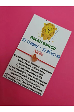 Sertifikalı Aslan Burcu Akik Doğal Taşlı Ip Burç Bilekliği