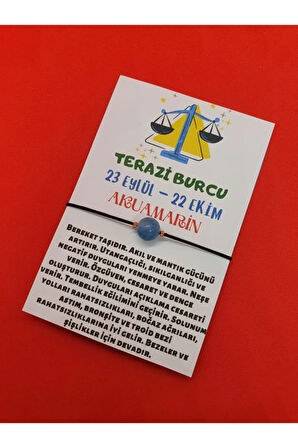 Sertifikalı Terazi Burcu Akuamarin Doğal Taş Ip Burç Bilekliği 8mm