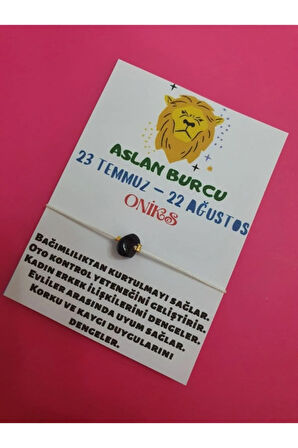 Sertifikalı Aslan Burcu Oniks Doğal Taşlı Ip Burç Bilekliği