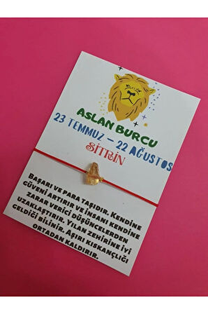Sertifikalı Aslan Burcu Sitrin Doğal Taşlı Ip Burç Bilekliği