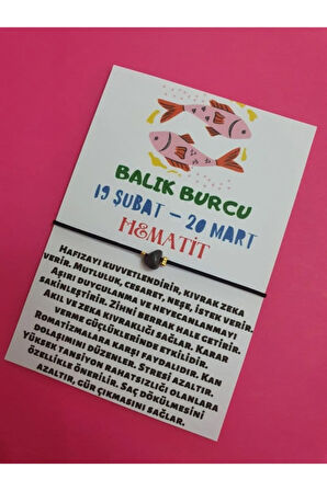Sertifikalı Balık Burcu Hematit Doğal Taşlı Ip Burç Bilekliği