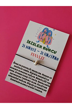 Sertifikalı Ikizler Burcu Havlit Doğal Taşlı Ip Burç Bilekliği