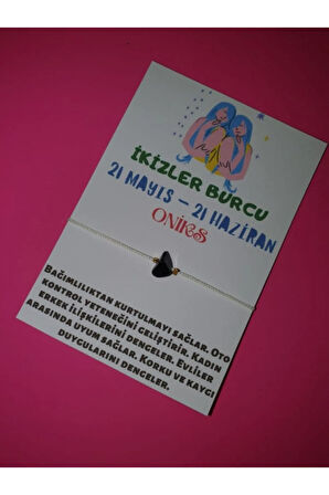 Sertifikalı Ikizler Burcu Oniks Doğal Taşlı Ip Burç Bilekliği