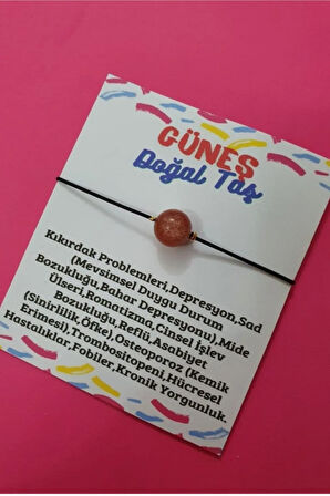 Sertifikalı Güneş Taşı Bileklik Ayarlamalı Ipli Orijinal Doğal Taş