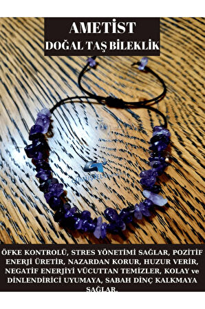 Sertifikalı Doğal Kırık Taş Ametist Taşı Bileklik Asansörlü Kilit Sistemi