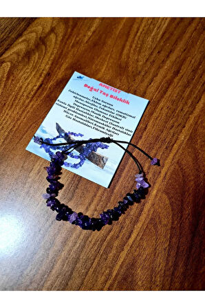 Sertifikalı Doğal Kırık Taş Ametist Taşı Bileklik Asansörlü Kilit Sistemi