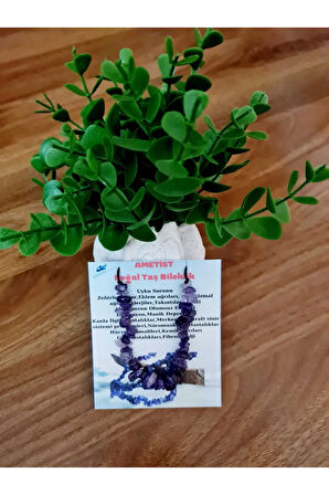 Sertifikalı Doğal Kırık Taş Ametist Taşı Bileklik Asansörlü Kilit Sistemi