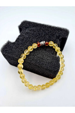 Sertifikalı Doğal Sitrin Taşı & Kehribar Bileklik Aaa Kalite 6 Mm Bileklik