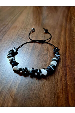 Sertifikalı Doğal Kırık Taş Panda Jasper Taşı Bileklik Asansörlü Kilit Sistemi