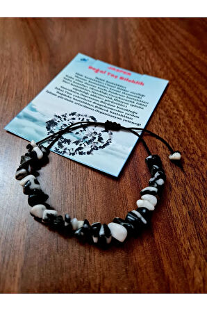 Sertifikalı Doğal Kırık Taş Panda Jasper Taşı Bileklik Asansörlü Kilit Sistemi