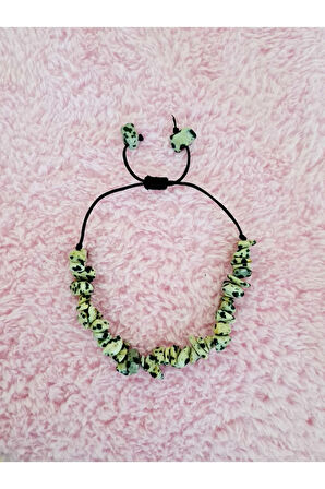 Sertifikalı Doğal Kırık Taş Jasper Dalmaçyalı Taşı Bileklik Asansörlü Kilit Sistemi