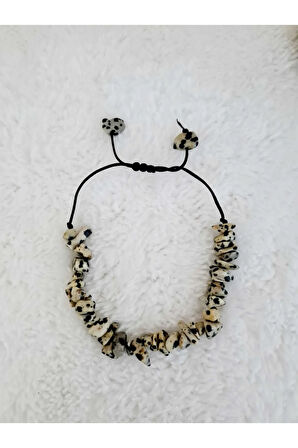 Sertifikalı Doğal Kırık Taş Jasper Dalmaçyalı Taşı Bileklik Asansörlü Kilit Sistemi