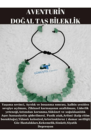 Sertifikalı Doğal Kırık Taş Aventurin Taşı Bileklik Asansörlü Kilit Sistemi