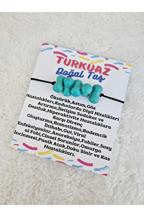 Sertifikalı Turkuaz Doğal Taş Bileklik Makrome Kilit Sistemi
