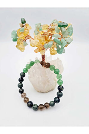 Sertifikalı Sağlık Ve Şifa Tılsım Bilekliği Aventurin-dumanlı Kuvars-serpantin Taşı Uniseks Doğaltaş