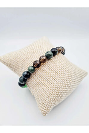 Sertifikalı Sağlık Ve Şifa Tılsım Bilekliği Aventurin-dumanlı Kuvars-serpantin Taşı Uniseks Doğaltaş