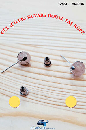 Sertifikalı Gül (ÇİLEK) Kuvars Doğal Taş Top Küpe Doğal Taş
