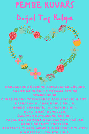 Sertifikalı Pembe Kuvars Doğal Taş Kalp Kolye Sürpriz Hediyeli