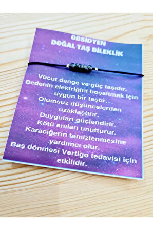 Sertifikalı Obsidyen Doğal Taş Bileklik Sürpriz Hediyeli