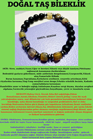 Sertifikalı Orijinal Doğal Taş Bileklik Akik Hematit Oniks Sürpriz Hediyeli