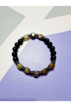 Sertifikalı Orijinal Doğal Taş Bileklik Akik Hematit Oniks Sürpriz Hediyeli