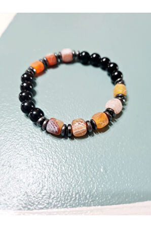 Sertifikalı Orijinal Doğal Taş Bileklik Akik Hematit Sürpriz Hediyeli