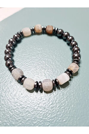 Sertifikalı Orijinal Doğal Taş Bileklik Akik Hematit Sürpriz Hediyeli