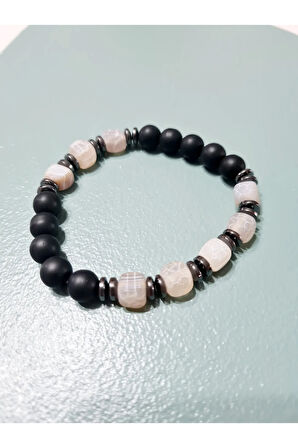 Sertifikalı Orijinal Doğal Taş Bileklik Akik Hematit Oniks Sürpriz Hediyeli