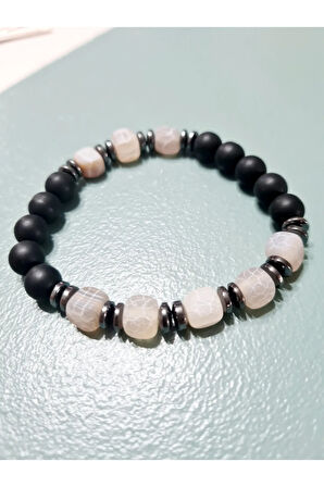 Sertifikalı Orijinal Doğal Taş Bileklik Akik Hematit Oniks Sürpriz Hediyeli