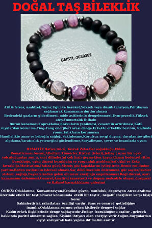 Sertifikalı Orijinal Doğal Taş Bileklik Akik Hematit Oniks Sürpriz Hediyeli