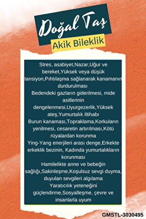 Sertifikalı Akik Doğal Taş Bileklik Asansörlü Kilit Sistemi