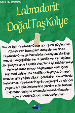 Sertifikalı Labradorit Orijinal Doğal Taş Tımbıl Kolye Aaa Kalite