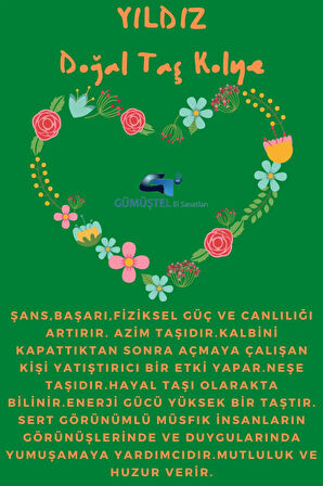 Sertifikalı Yıldız Kahverengi Doğal Taş Kalp Model Kolye